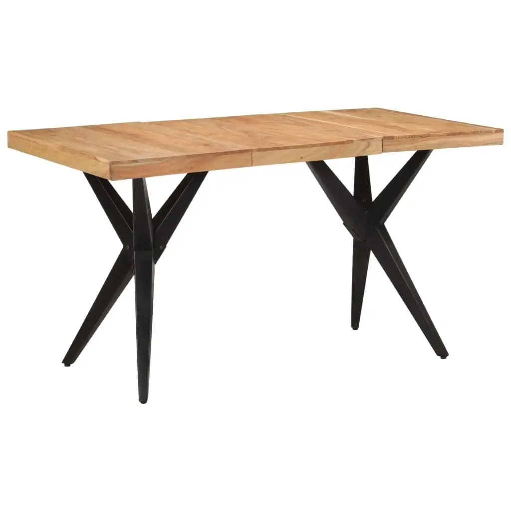 Dining Table Black 140x70x76cm Solid Acacia Wood Industrial Style Kitchen Furniture