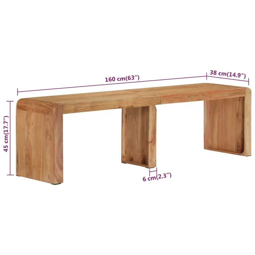 Wooden Bench Brown 160x38x45 cm Solid Acacia Rustic Farmhouse Style Seating Furniture