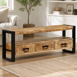 Solid Wood TV Cabinet 120x30x45 cm Brown Mango Media Storage Unit Drawers