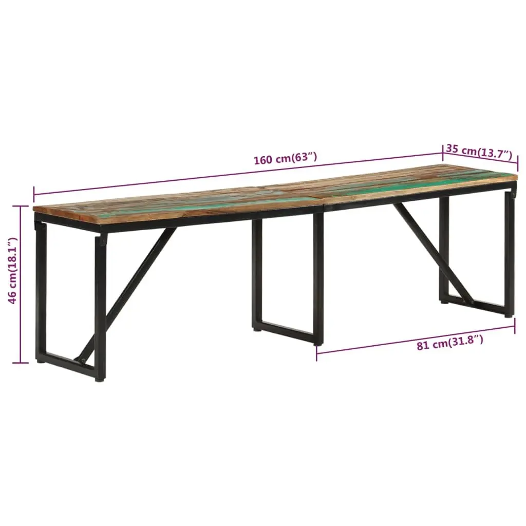 Industrial Bench Brown 160x35x46 cm Solid Reclaimed Wood with Powder-Coated Iron Frame