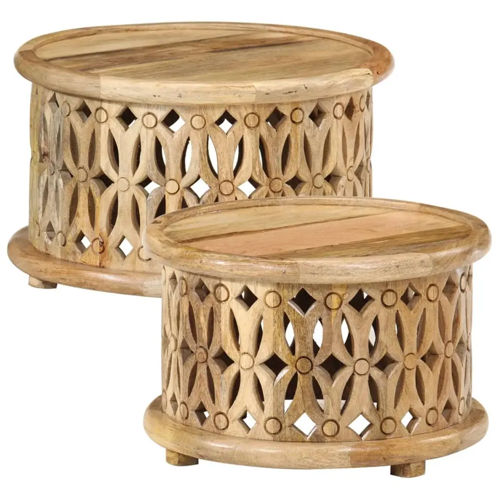 2 Piece Coffee Table Set Solid Wood Brown Accent Living Room Furniture