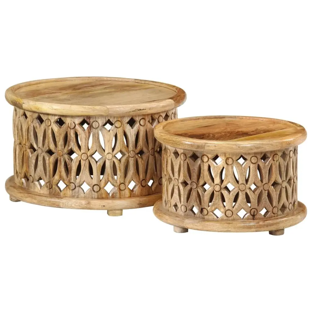2 Piece Coffee Table Set Solid Wood Brown Accent Living Room Furniture