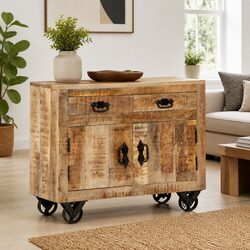 Mango Wood Sideboard with Wheels for Easy Mobility 80x30x65 cm