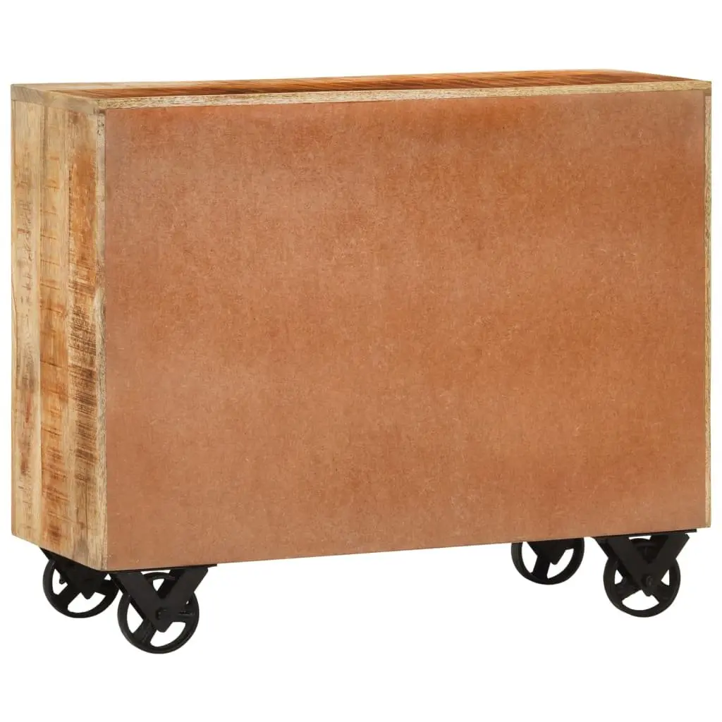 Sideboard Brown Solid Mango Wood 3 Drawers Storage Cabinet with Cast Iron Wheels