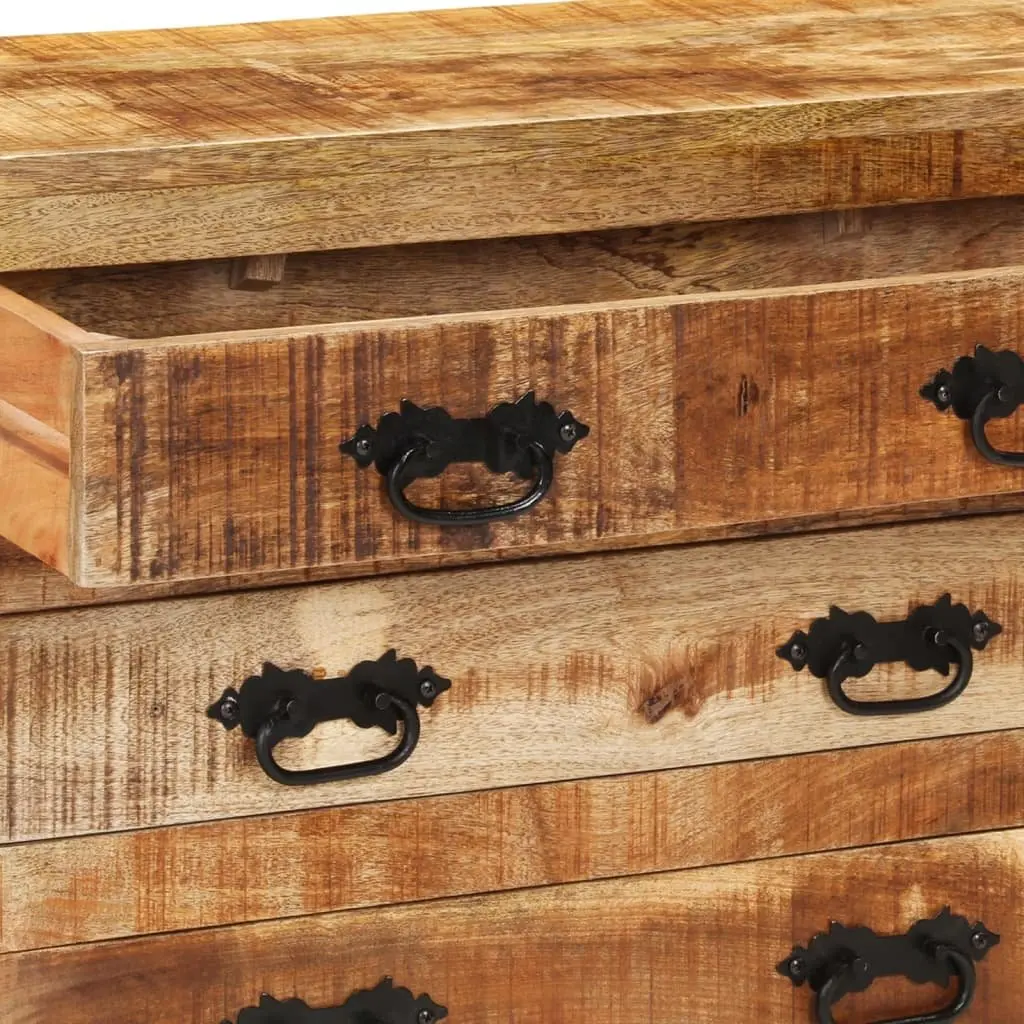 Sideboard Brown Solid Mango Wood 3 Drawers Storage Cabinet with Cast Iron Wheels