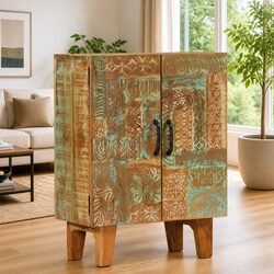 Concise Hand-Carved Sideboard in Reclaimed Wood
