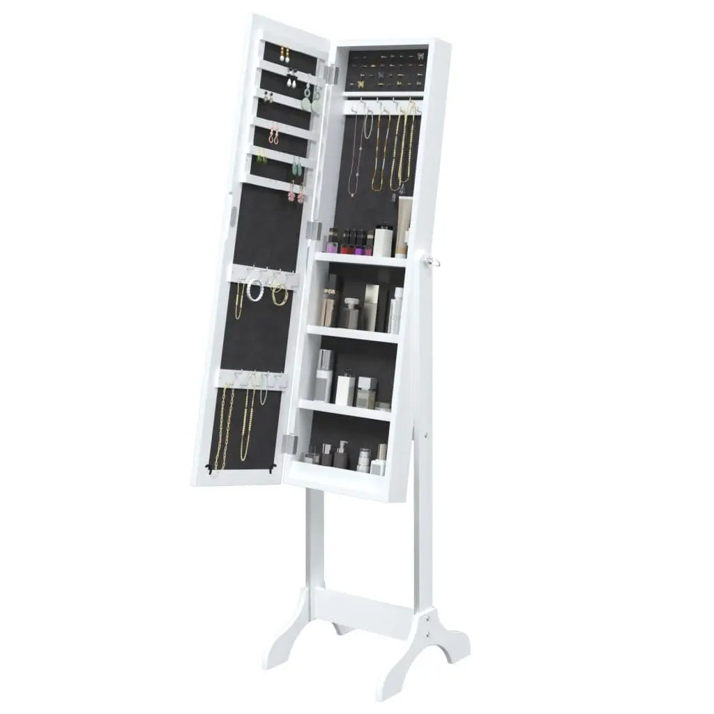 Free-Standing Floor Mirror White Engineered Wood Storage for Hallway Bedroom Dressing Room
