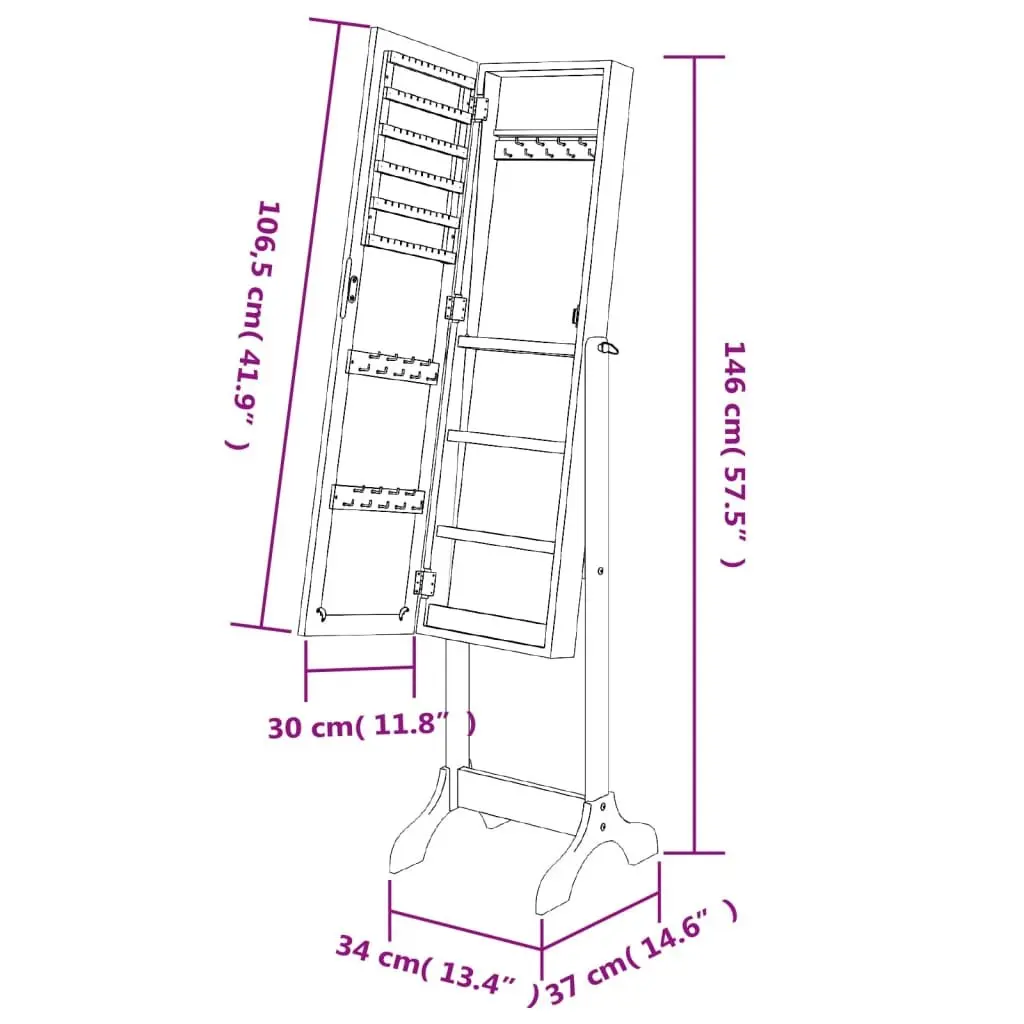 Free-Standing Floor Mirror White Engineered Wood Storage for Hallway Bedroom Dressing Room