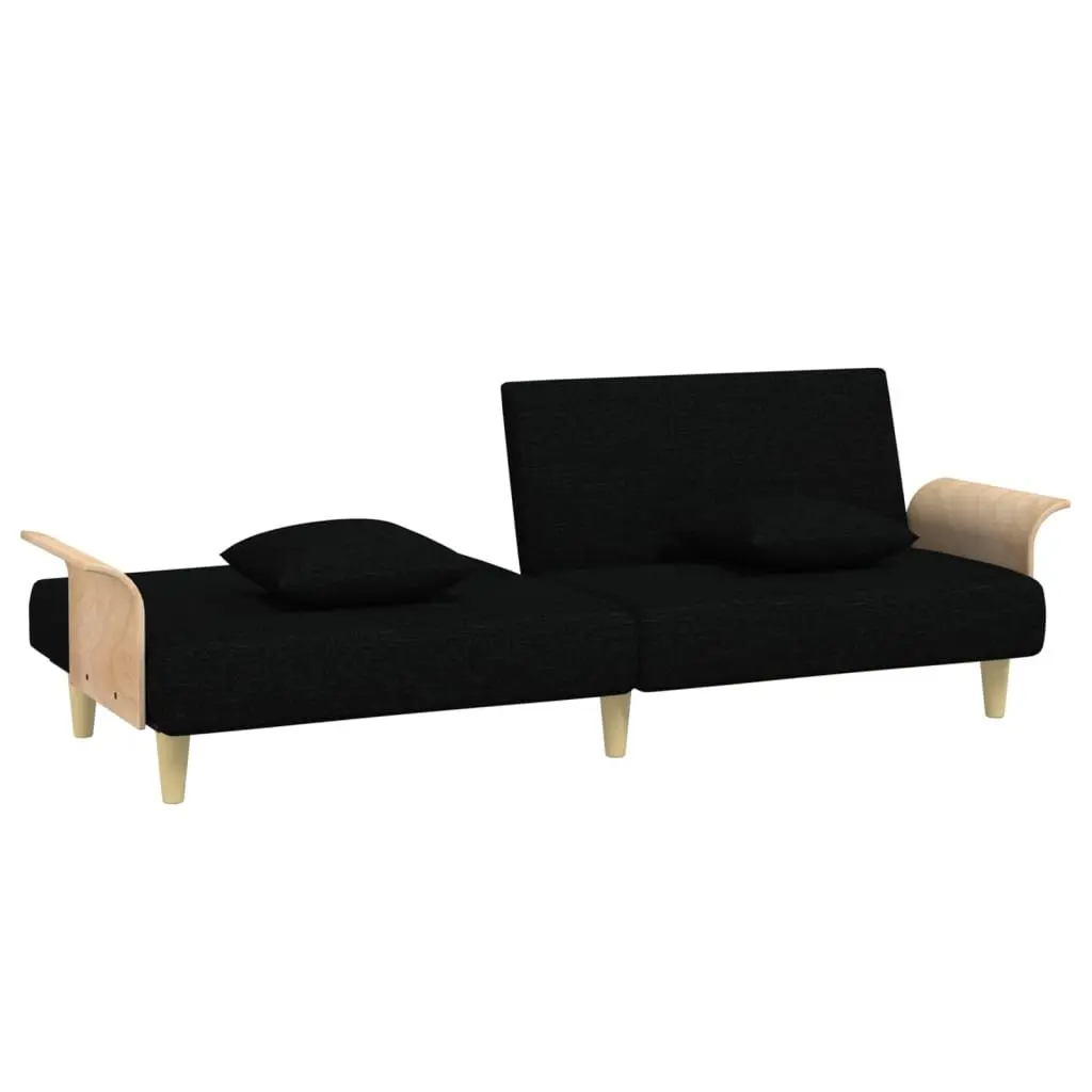 Sofa Bed Black Fabric Adjustable Backrest Armrests