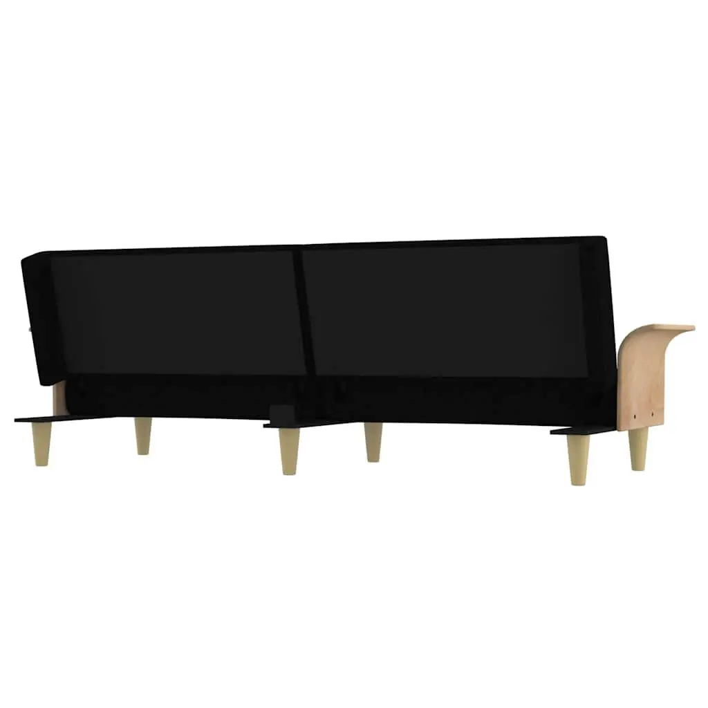 Sofa Bed Black Fabric Adjustable Backrest Armrests