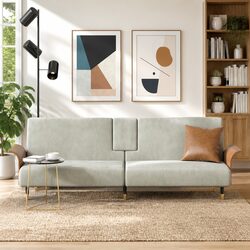 Sofa Bed with Adjustable Backrest Cup Holders Foldable Tea Table Grey Velvet