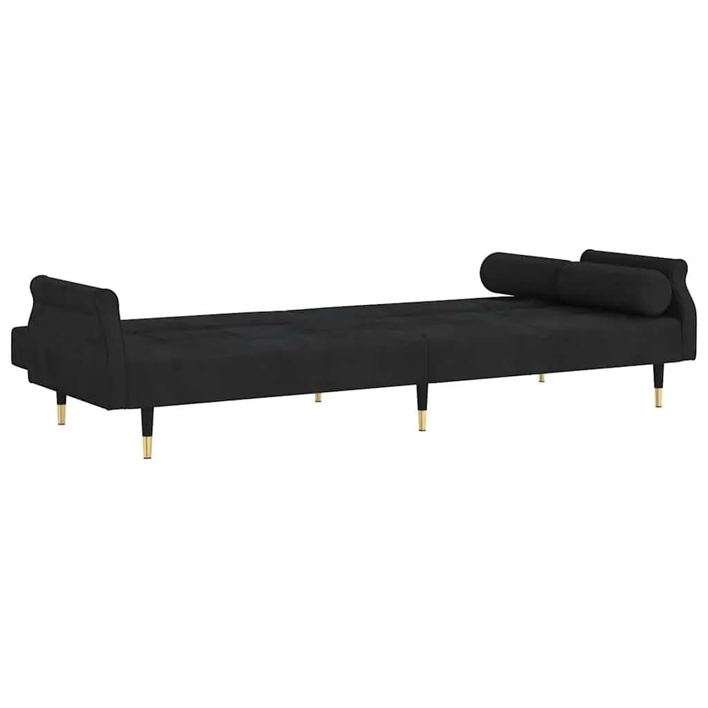 Sofa Bed Black Velvet Adjustable Backrest Cushioned Support Guest Sleeper Couch