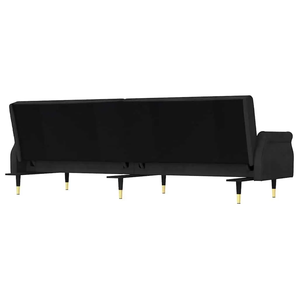 Sofa Bed Black Velvet Adjustable Backrest Cushioned Support Guest Sleeper Couch