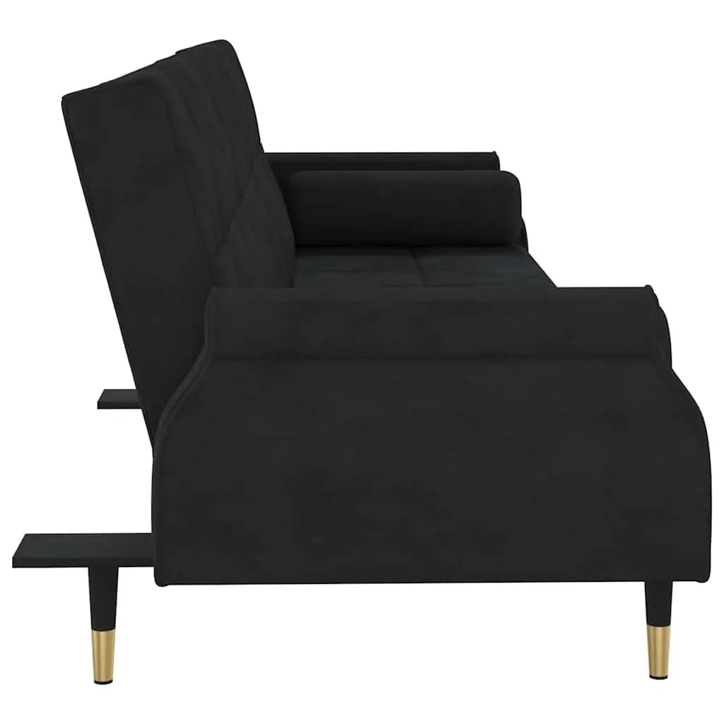 Sofa Bed Black Velvet Adjustable Backrest Cushioned Support Guest Sleeper Couch