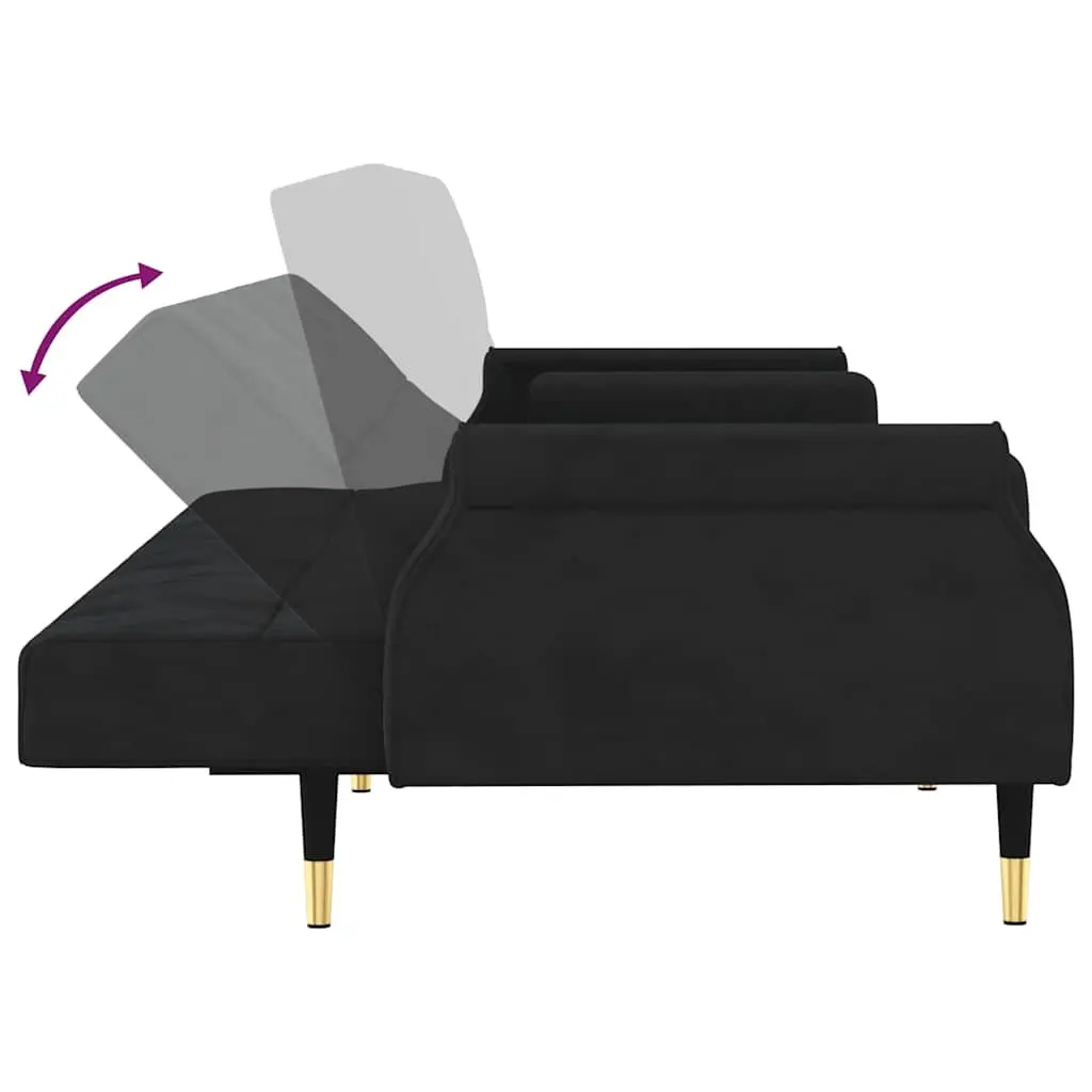Sofa Bed Black Velvet Adjustable Backrest Cushioned Support Guest Sleeper Couch