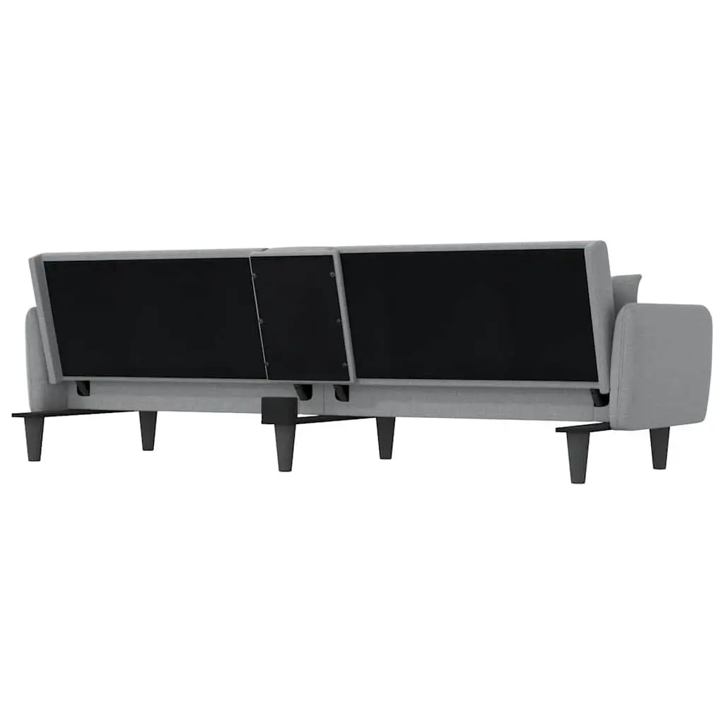 Sofa Bed Grey Fabric Adjustable Backrest Foldable Tea Table with Cup Holders and USB Charging Ports