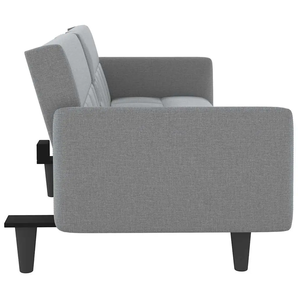 Sofa Bed Grey Fabric Adjustable Backrest Foldable Tea Table with Cup Holders and USB Charging Ports