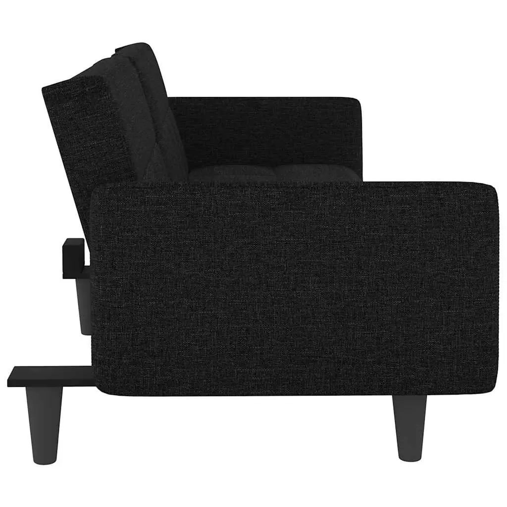 Sofa Bed Black Fabric Adjustable Backrest with Tea Table Cup Holders USB Charging Ports