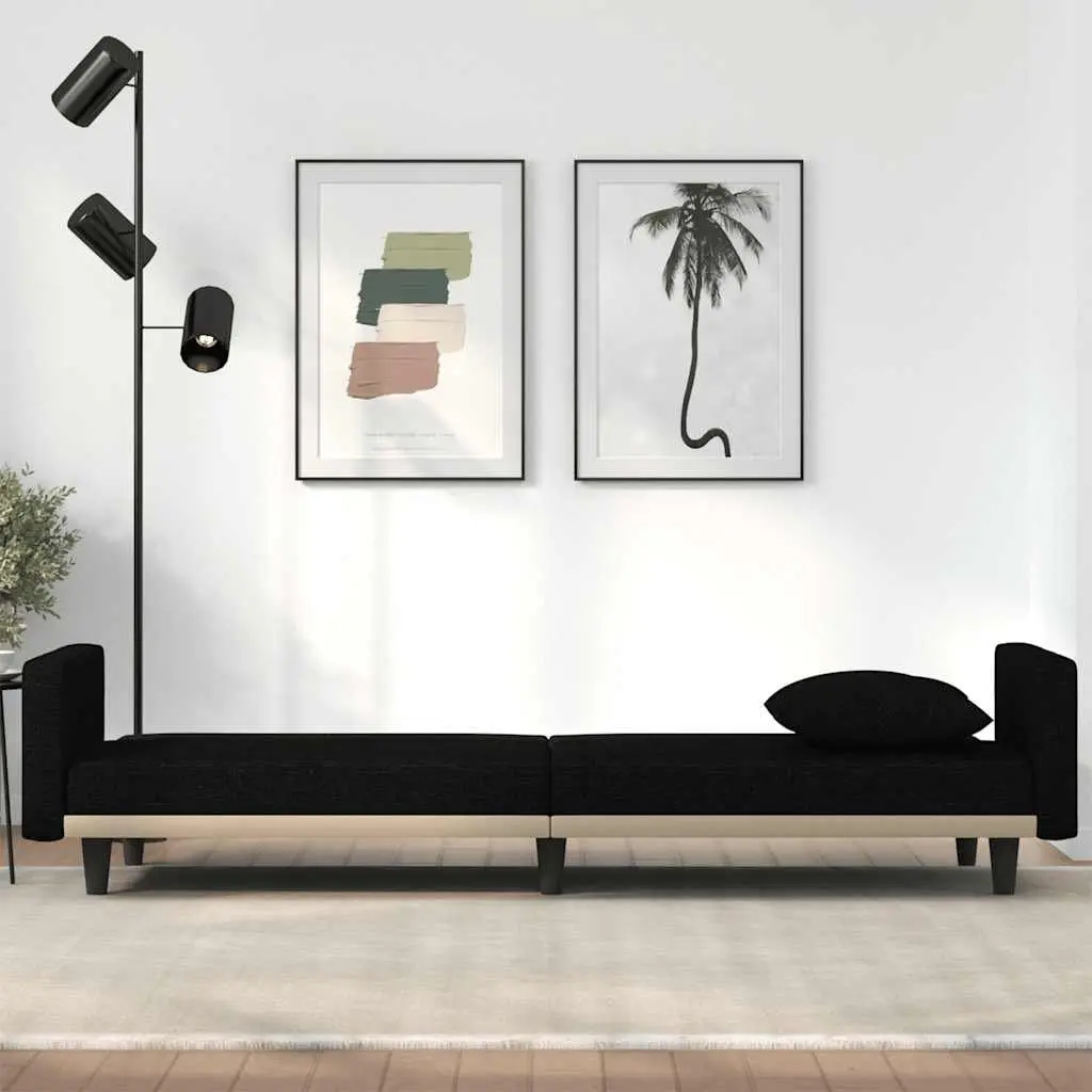 Sofa Bed Black Fabric Adjustable Backrest