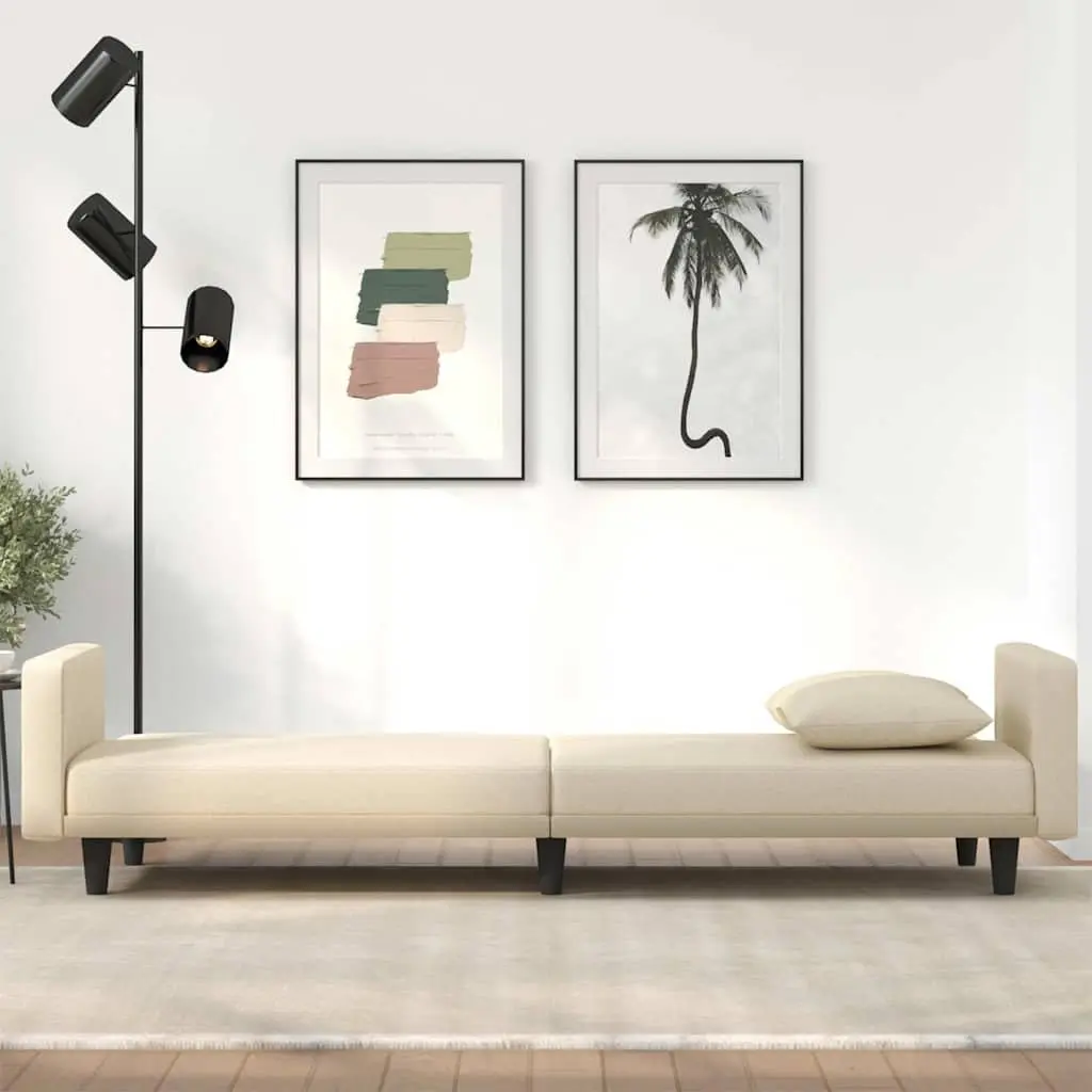 Cream Fabric Sofa Bed Adjustable Backrest Sleeper Couch with Cushions