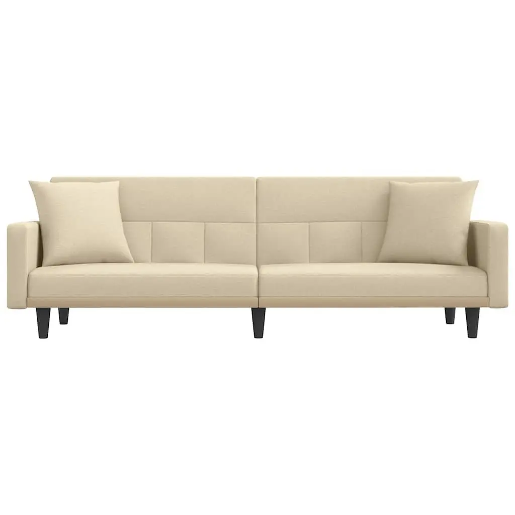 Cream Fabric Sofa Bed Adjustable Backrest Sleeper Couch with Cushions
