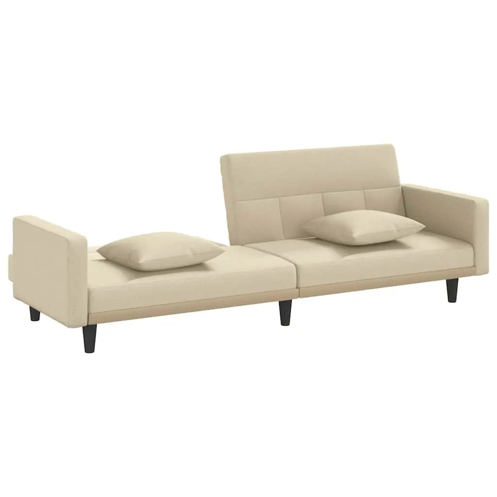 Cream Fabric Sofa Bed Adjustable Backrest Sleeper Couch with Cushions