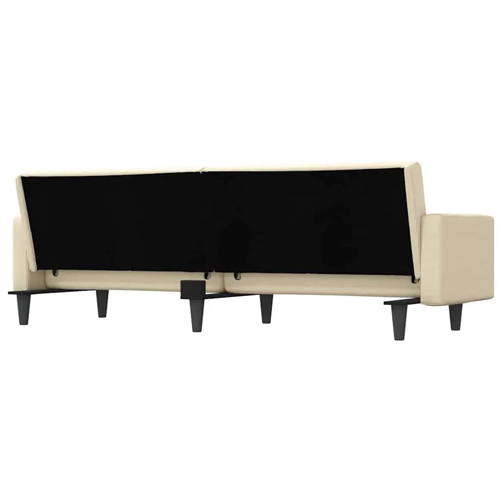 Cream Fabric Sofa Bed Adjustable Backrest Sleeper Couch with Cushions