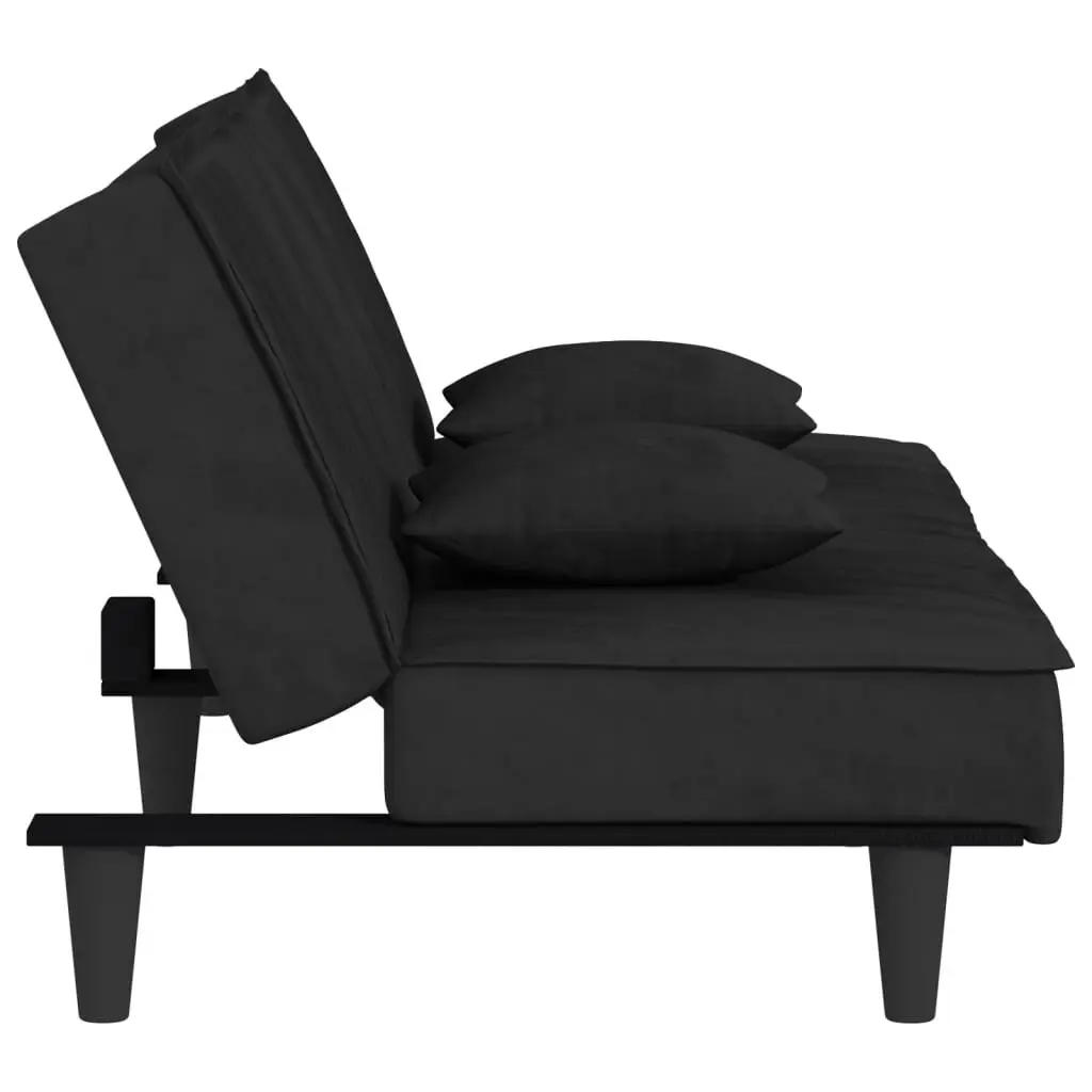 Sofa Bed Black Velvet Adjustable Backrest