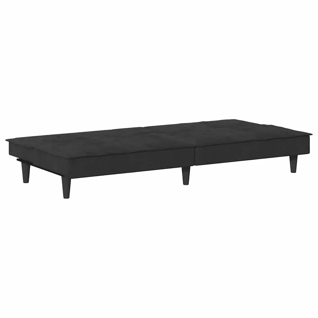 Sofa Bed Black Velvet Adjustable Backrest with Cup Holders