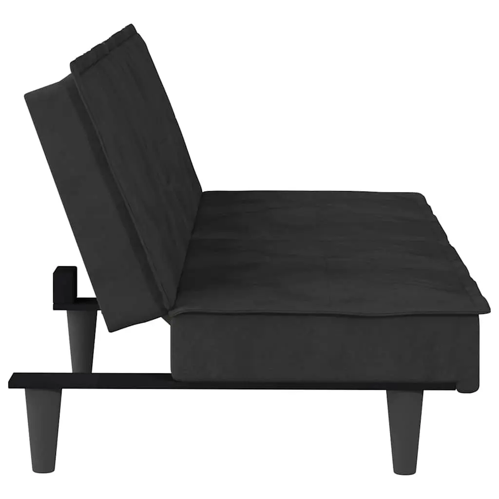 Sofa Bed Black Velvet Adjustable Backrest with Cup Holders