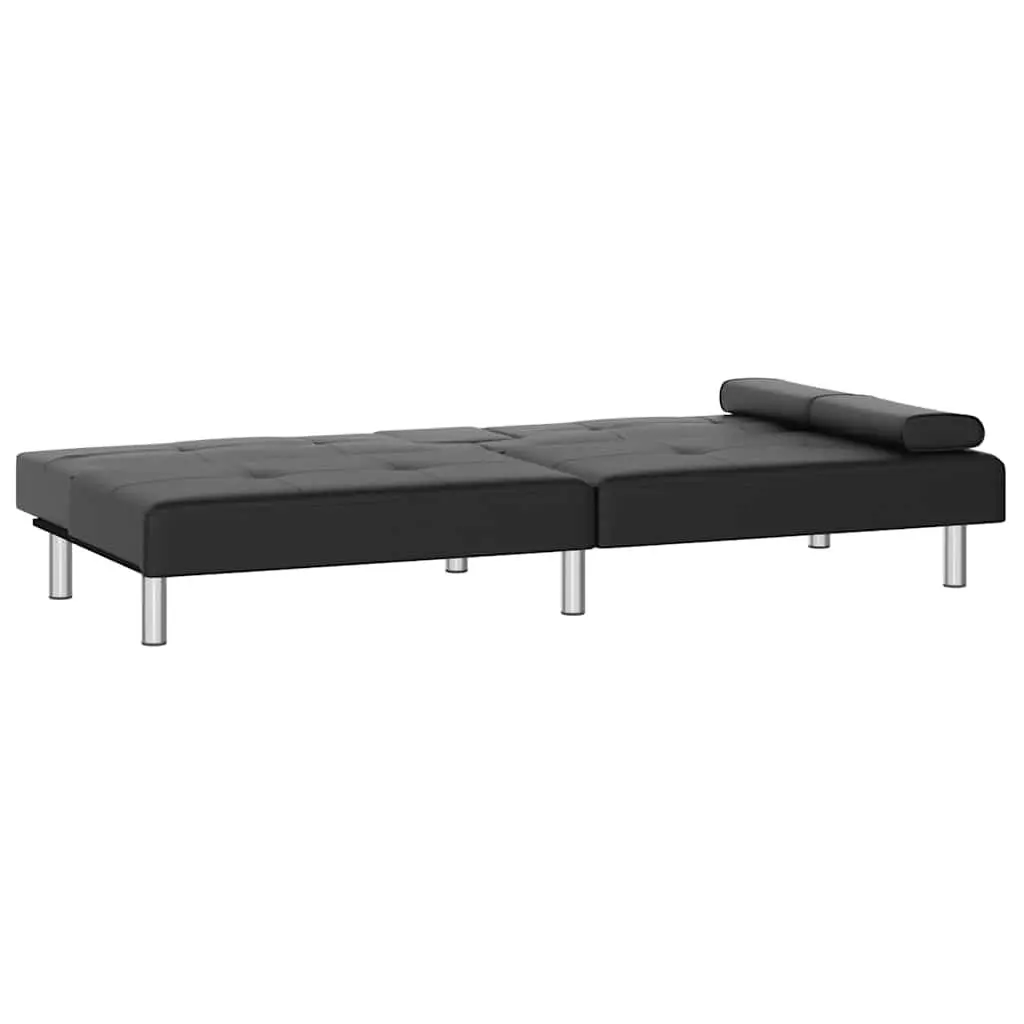 Adjustable Backrest Sofa Bed Black Faux Leather with Cup Holders and USB Ports