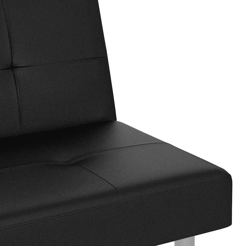 Adjustable Backrest Sofa Bed Black Faux Leather with Cup Holders and USB Ports