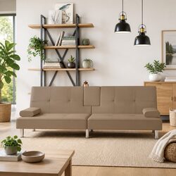 Concise Sofa Bed with Cup Holders and USB Charging