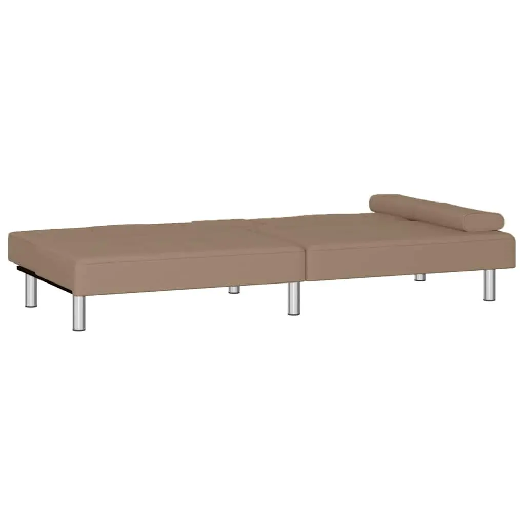 Sofa Bed Brown Adjustable Backrest Faux Leather with Cup Holders and USB Charging Ports