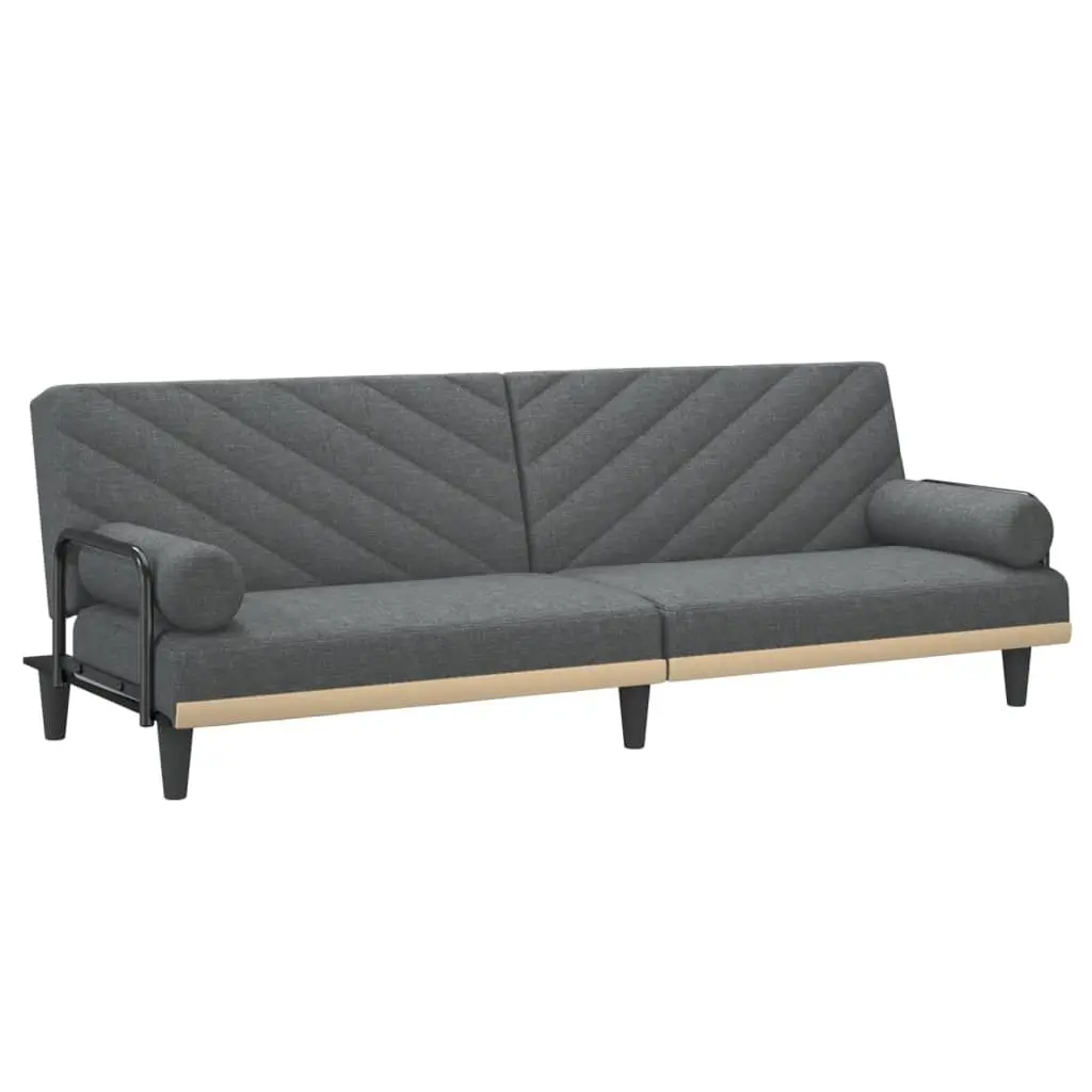 Sofa Bed Grey Fabric Adjustable Backrest Armrests Convertible Sleeper Couch