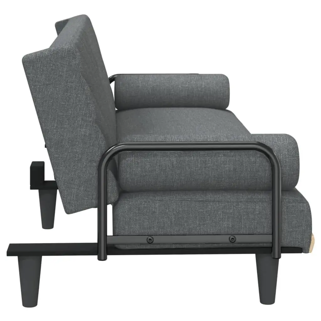 Sofa Bed Grey Fabric Adjustable Backrest Armrests Convertible Sleeper Couch