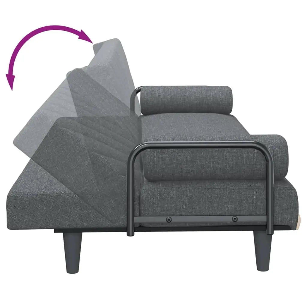 Sofa Bed Grey Fabric Adjustable Backrest Armrests Convertible Sleeper Couch