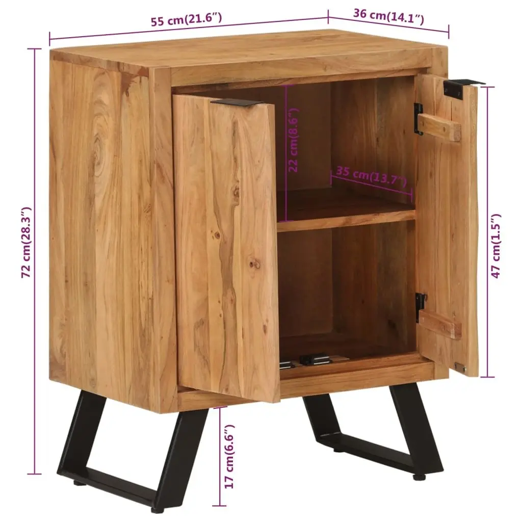 Solid Wood Sideboard Storage Cabinet Brown 2 Doors Acacia Living Room Furniture