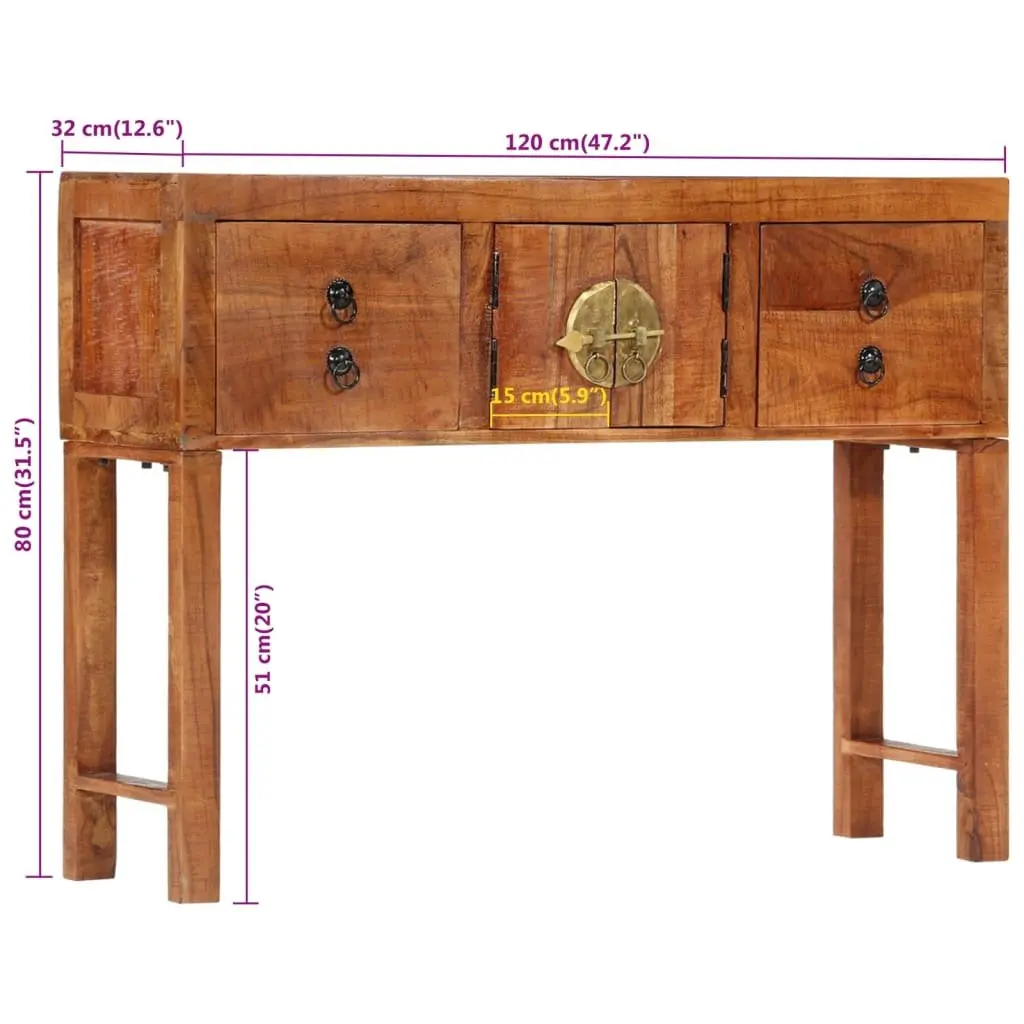 Solid Wood Console Table Brown 120x32x80cm Storage Drawers