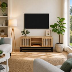Brown TV Cabinet with Engineered Wood and Metal Feet