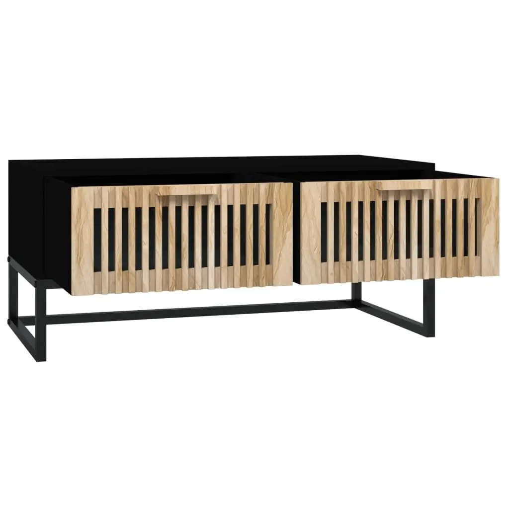 Coffee Table Black Engineered Wood 2 Drawers Storage Living Room Accent