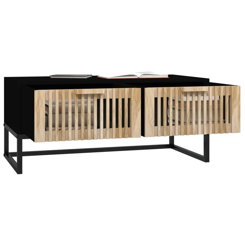 Coffee Table Black Engineered Wood 2 Drawers Storage Living Room Accent