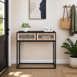 Console Table Black 80x30x75 cm Engineered Wood Iron Hallway Accent Storage
