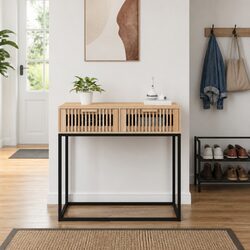 Console Table 80x30x75cm Brown Engineered Wood Iron Hallway Entryway Storage