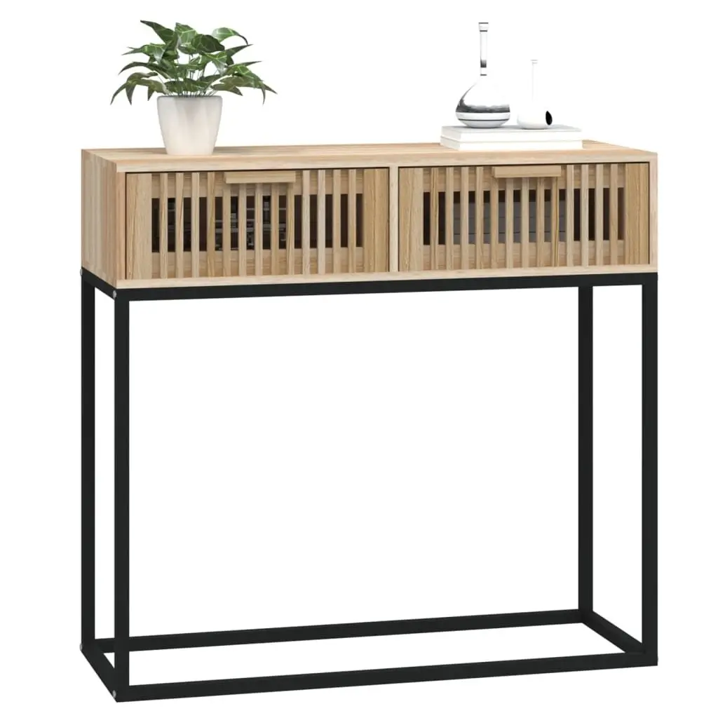 Console Table Brown 80x30x75cm Engineered Wood Iron 2 Drawers Storage