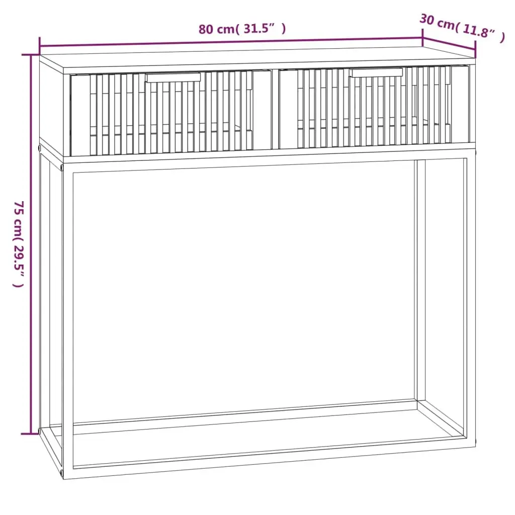 Console Table Brown 80x30x75cm Engineered Wood Iron 2 Drawers Storage
