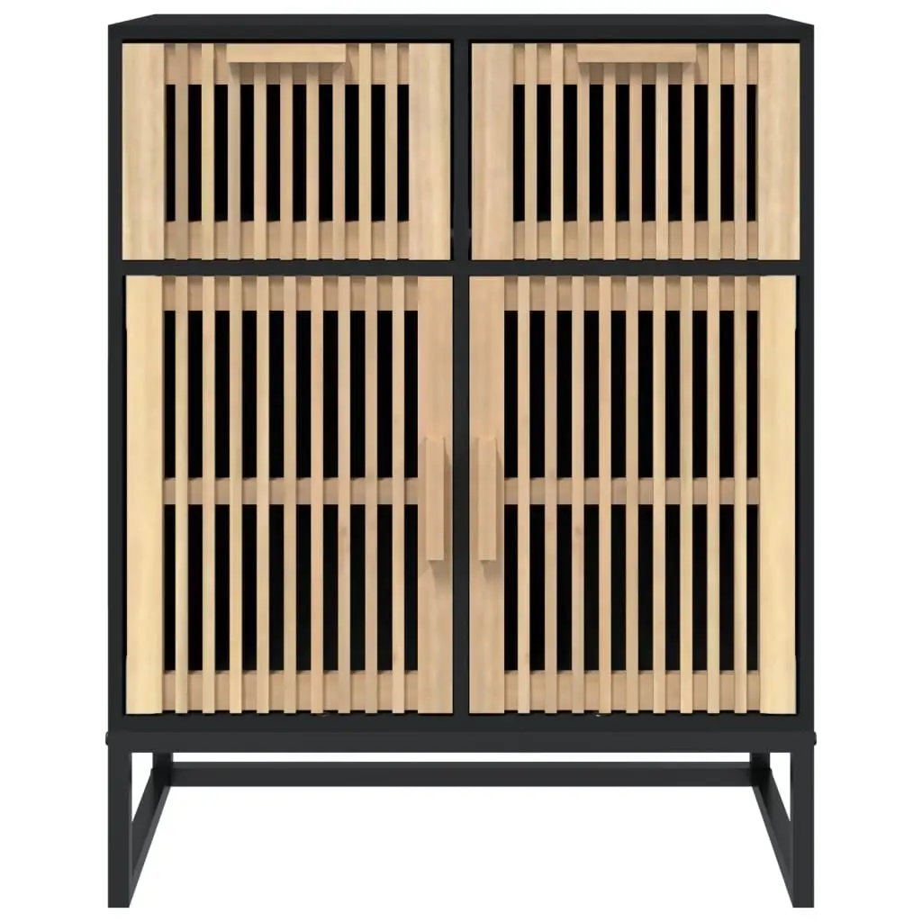 Black Sideboard Cabinet Engineered Wood 60x30x75cm Storage with Wooden Doors and Drawers