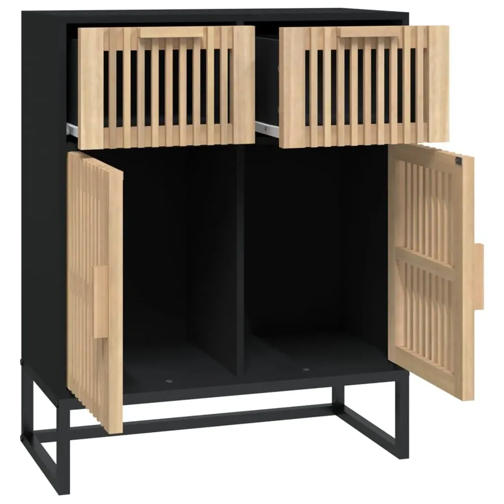 Black Sideboard Cabinet Engineered Wood 60x30x75cm Storage with Wooden Doors and Drawers