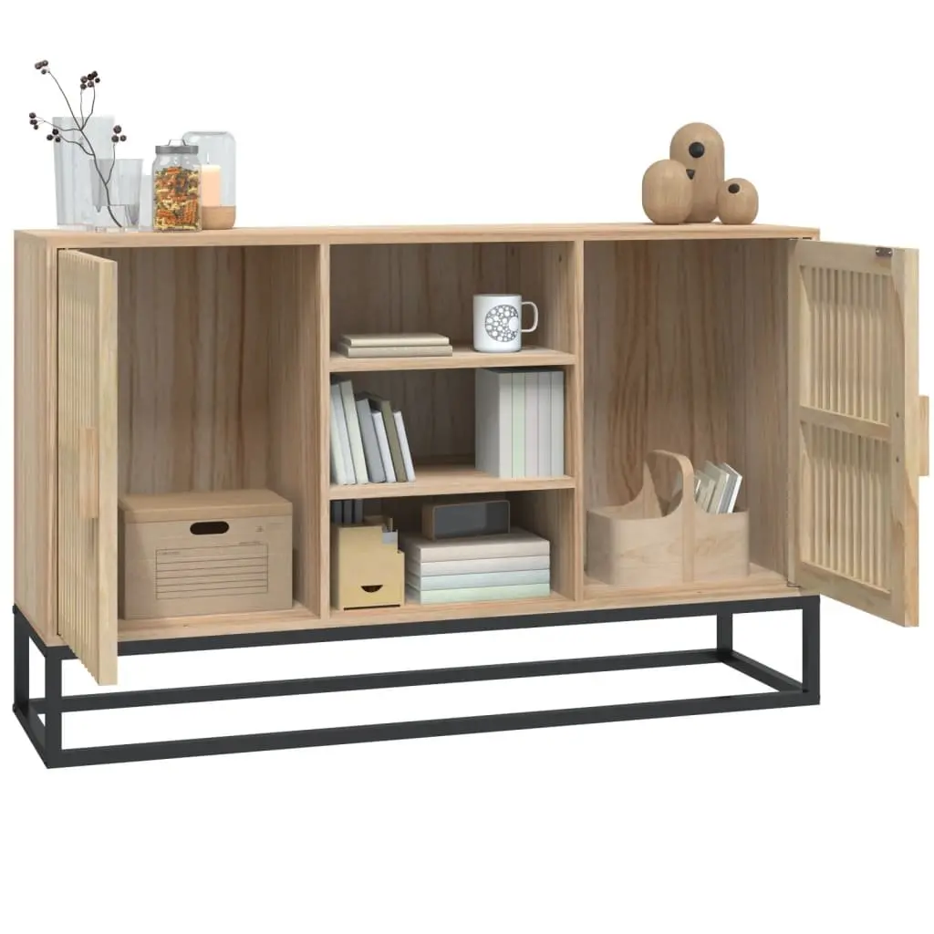 Engineered Wood Sideboard Cabinet Brown 105x30x65cm Sturdy Storage Buffet with Wooden Doors and Iron Legs