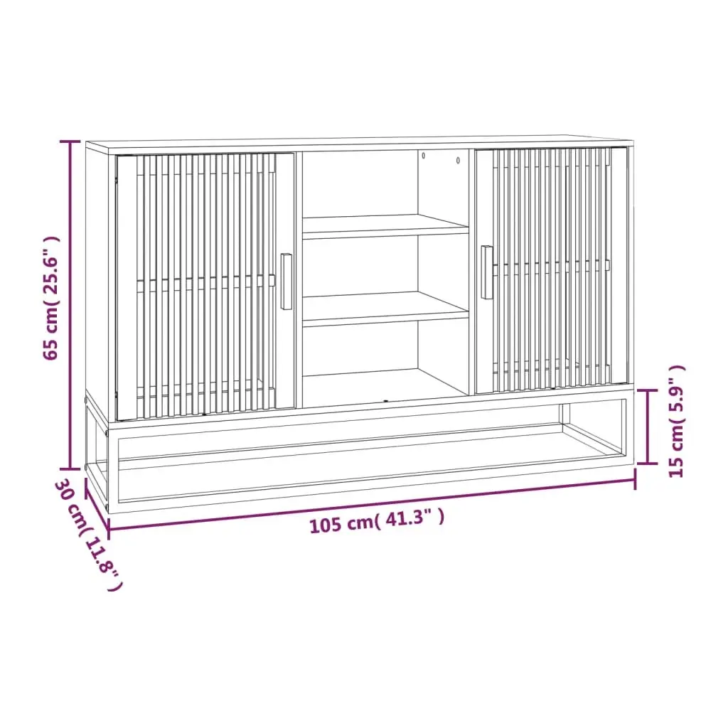 Engineered Wood Sideboard Cabinet Brown 105x30x65cm Sturdy Storage Buffet with Wooden Doors and Iron Legs